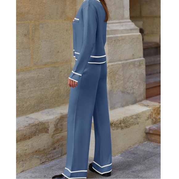 Women's Blue Button-Up Pantsuit - Picture 6 of 7